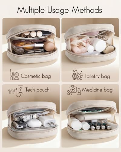 VLANDO Small Leather Makeup Bag - Portable Cosmetic Organizer for Travel
