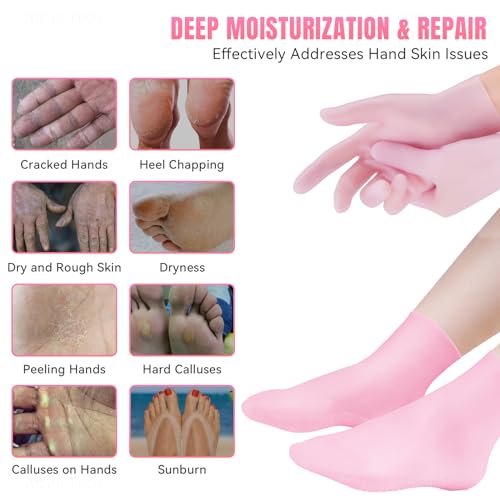 Pink Silicone Moisturizing Socks & Gloves Set for Dry Skin Hydration - Aphlos