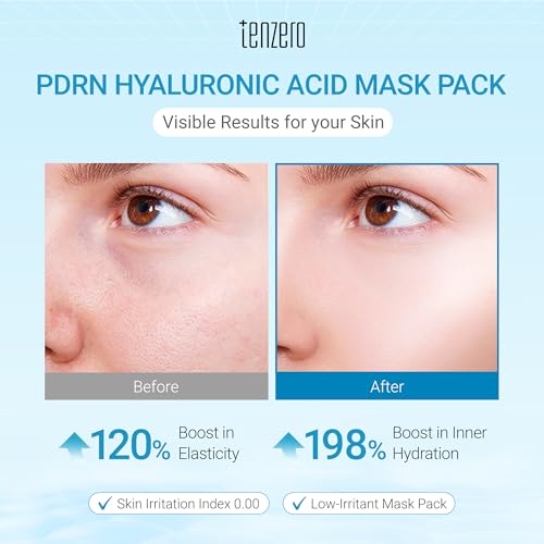 Tenzero Hyaluronic Acid PDRN Hydrating Mask Pack for Sensitive Skin, 3 Sheets