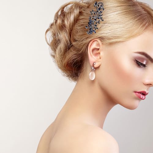Elegant Blue Rhinestone Wedding Hair Comb for Brides & Bridesmaids