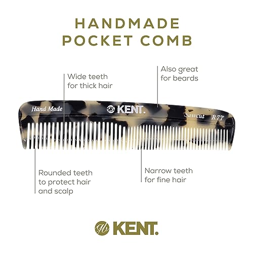 KENT R7T 2 Pack Handmade Pocket Hair Comb for Men - Fine & Wide Tooth