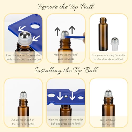 10ml Amber Essential Oil Roller Bottles - 4 Pack with Labels & Tools