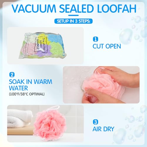 Funnymoom 12 Pcs Colorful Loofah Set - Yellow, Purple, Sky Blue, Beige, Pink, Neon Green