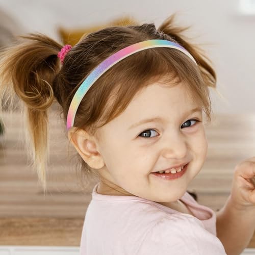 Glitter Headband Set for Girls - 4 Non-Slip Rainbow Hairbands