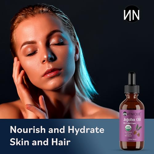 Natnique Organic Jojoba Oil – Pure Cold Pressed Skin, Hair & Nail Care (4 Oz)