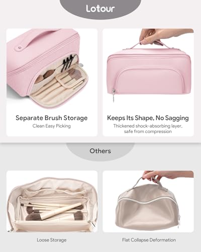 Lotour Pink Makeup Bag Organizer - Large Capacity Travel Cosmetic Bag