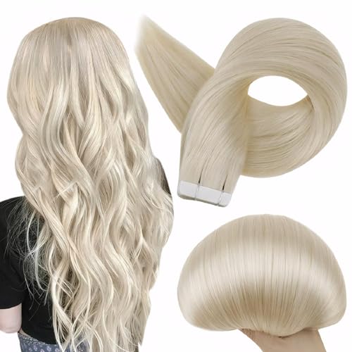 Platinum Blonde Tape In Hair Extensions - 12 Inch Remy Human Hair