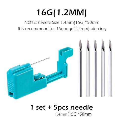Beautidots 14G 16G 20G Body Piercing Kit - 6pcs 16G Piercing Gun for Belly Button, Lip, Tongue, Ear, Nose, Eyebrow & Nipple