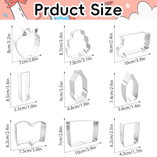 9-Piece School-Themed Cookie Cutters Set - Stainless Steel Baking Molds