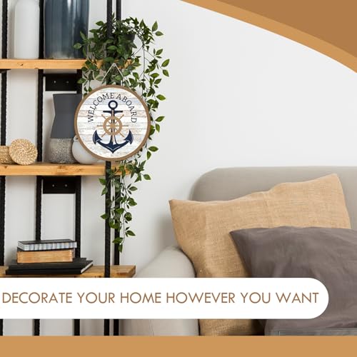 Nautical Welcome Aboard Anchor Sign - 12x12 Inch Wall Decor