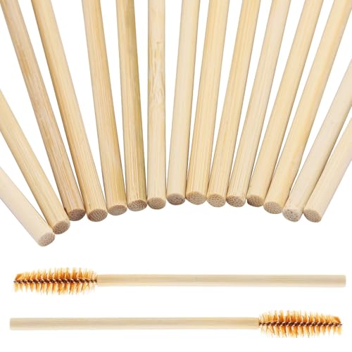 300 Pcs Disposable Mascara Wands with Bamboo Handle - Brown Eyelash & Eyebrow Brush Spoolies