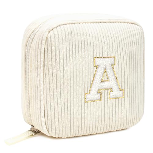 LETGO Personalized Initial Monogram Makeup Bag for Women - Beige, Letter A
