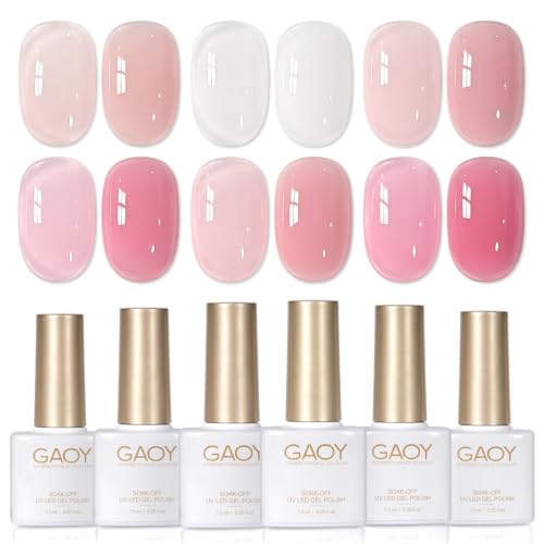 GAOY 6 Colors Rubber Base Gel Set - 2-in-1 Nail Strengthener