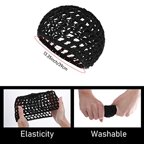 WLLHYF Black Crochet Knit Hair Nets Pack for Women - Fitted Sleep & Hair Cover Wraps