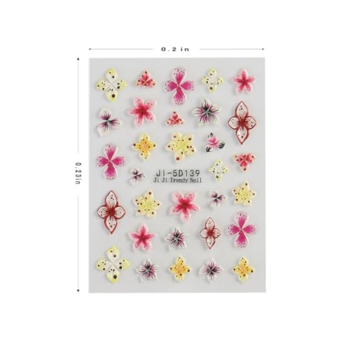 MIXFOSAHN 3D Flower Style Nail Stickers Self-Adhesive Colorful Floral Art Set - 4 Sheets