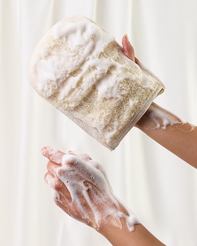Cottegy Premium Exfoliating Loofah Gloves – 2-Pack Natural Egyptian Loufa Back Scrubbers with Left & Right Thumb Holes