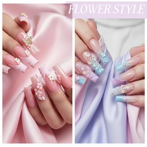 Pink & White 3D Flower Nail Charms Set - Acrylic Nail Art Decorations, 2 Boxes