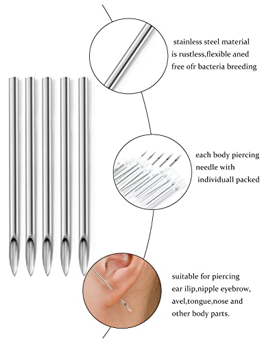 Vsnnsns 10G Surgical Steel Piercing Needles for Nose Septum Lip Tongue & Eyebrow Jewelry