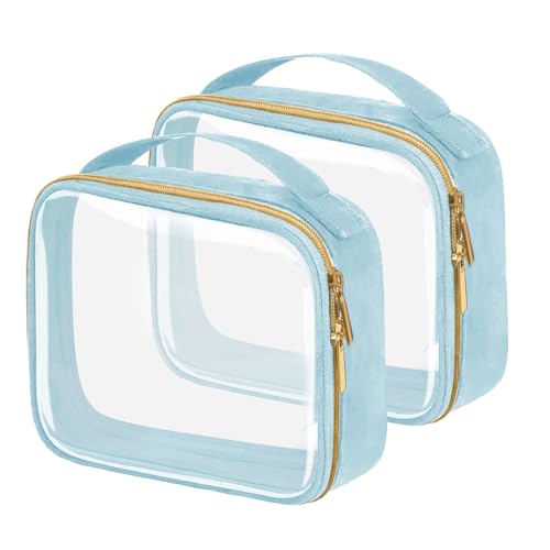 Large Clear Travel Toiletry Bag, 2 Pack - Waterproof Cosmetic Organizer, Blue