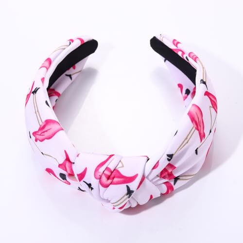 Hawaiian Flamingo Knotted Headband for Women - Boho Pink Hair Accessory