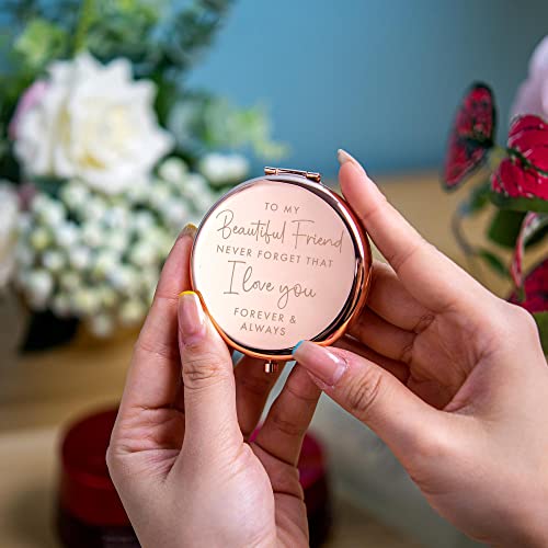 Rose Gold Compact Mirror for Women - Sentimental Friendship Gift for Besties