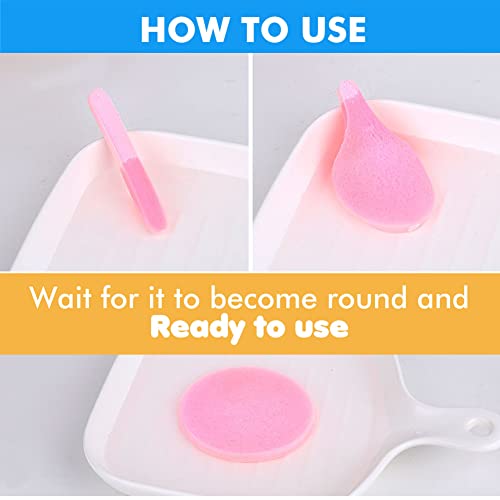 FITINI 60 Pack Pink Compressed Facial Sponges - Makeup Removal & Cleansing Pads
