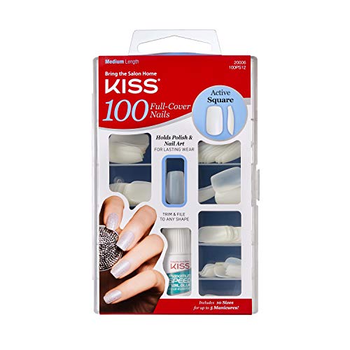 KISS Active Square Full Cover Nails - Medium Length (Pack of 2)