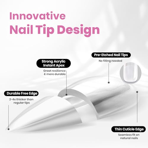 Beetles Tipex Instant Apex Nail Tips Medium Almond 192pcs, 16 Sizes, Structured C-curve