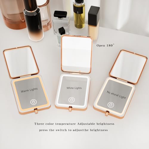 PDOZV LED Compact Makeup Mirror, 1x/3x Magnifying Portable Travel Mirror