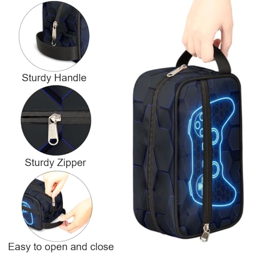Blue Video Game Travel Toiletry Bag for Kids - Waterproof & Lightweight