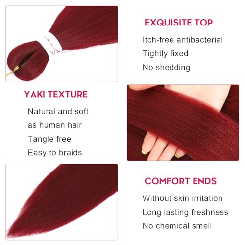 Riseety 20-Inch Pre-Stretched Braiding Hair - 8 Packs Burgundy Yaki Synthetic