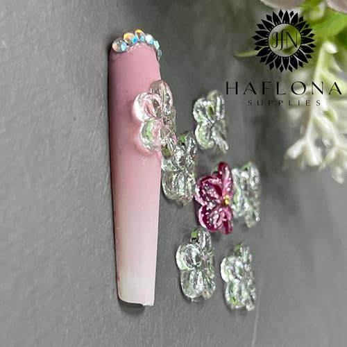 HaFLoNa Medium ApricotBlossom Clear 3D Gel Flower Nail Charms Set for Long Nails