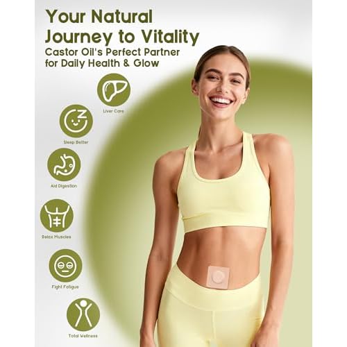 54PCS Castor Oil Patches for Belly Button, Castor Oil Pack Wrap Disposable Self-Adhesive, Organic Cotton, Leak-Proof & Breathable, No Wash - Square, Beige