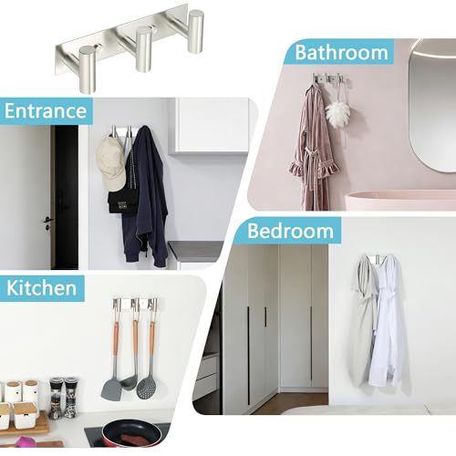 Alise Wall-Mounted Coat Rack with 3 Hooks - Stainless Steel, Adhesive or Drilling