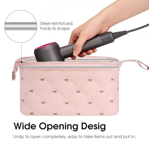 Quilted Hair Tool Travel Bag - Pink Bow, Organizer for Dyson Airwrap