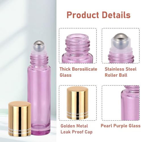 8 Pack 10mL Glass Roller Bottles for Essential Oils & Perfume