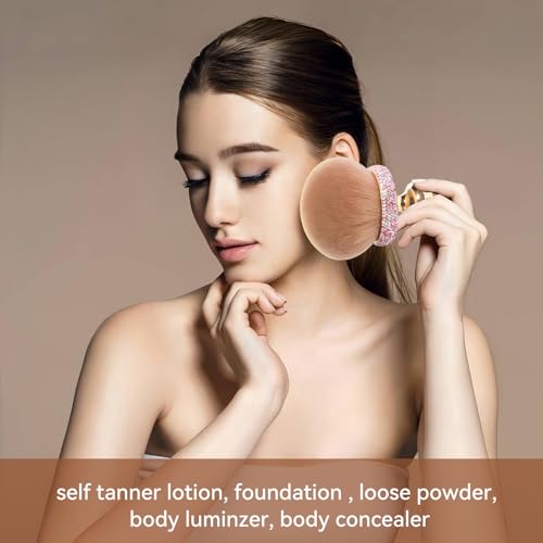 Diamond Extra Large Kabuki Brush for Self Tanner - 3 Inch Oval Makeup Brush with Drawstring Bag