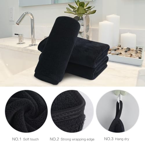 SINLAND Ultra Soft Microfiber Face Towels, Black 12x12 Inch - Multi-Purpose Washcloths