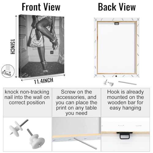 Trendy Black and White Canvas Wall Art - Chic Woman Decor 15x11.4in