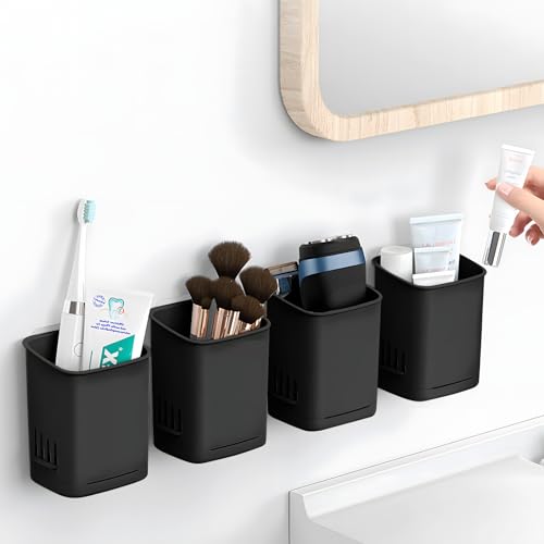 SIBRANT Wall Mounted Toothbrush Holder - 2 Pack, Removable, Self-Draining, Black