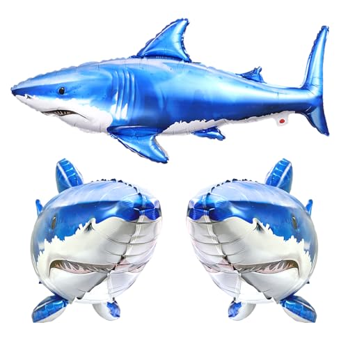 3Pcs Shark Foil Balloons - 36 Inch Ocean Theme Party Decor