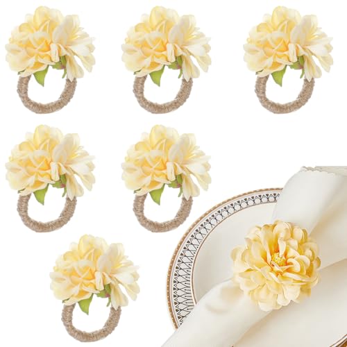 LeLehome 6PCS Flower Napkin Rings - Elegant Fabric Holders for Weddings & Events