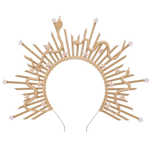 Medusa Halo Crown Headpiece - Gold Snake Spiked Sunburst Headband, Adjustable Costume Accessory