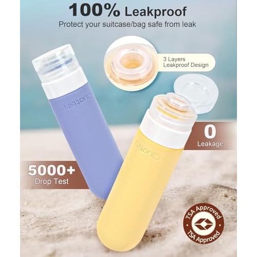 Quatish Travel Bottles for Toiletries 6 Pack, Original Patented Leakproof 3 oz Tsa Approved Travel Size Containers, BPA Free Silicone Shampoo and Conditioner Bottles, Camping Essentials