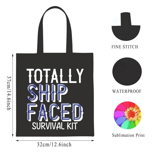 WCGXKO Totally Ship Faced Black Zipper Makeup Travel Bag for Cruises & Bachelorette Parties - Faced Tote