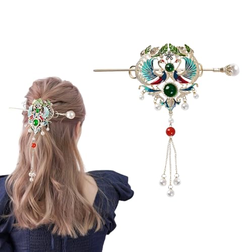 Elesokaxe Moon Phoenix Hair Sticks for Women - Green Chinese Hair Accessories