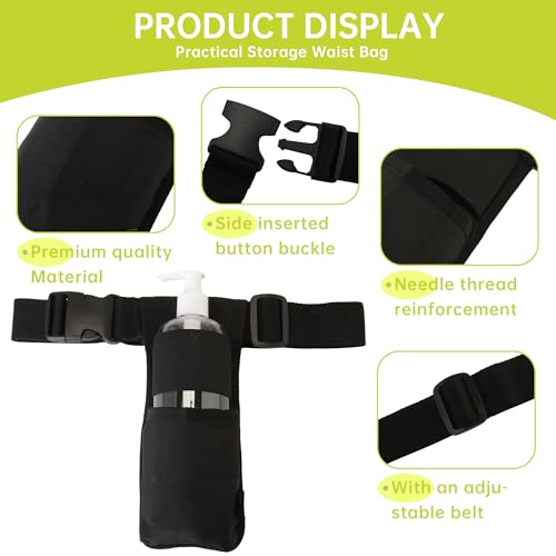 Black Massage Oil Waist Holster Belt - Adjustable Lotion Holder for Therapists