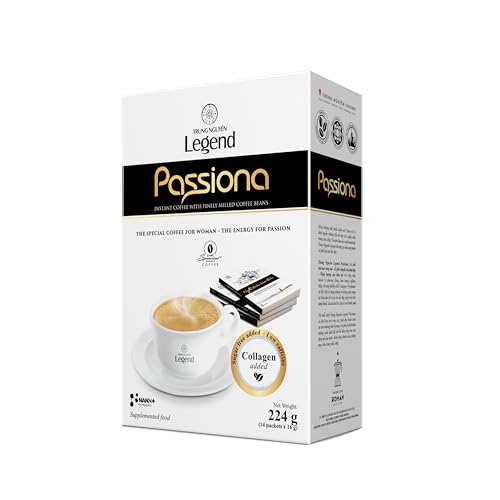 TRUNG NGUYEN LEGEND Passiona Instant Coffee with Collagen - Low Caffeine, Diet Sugar, Energy Boost (14 Sticks)