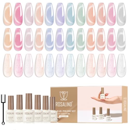 ROSALIND Spring Summer Cat Eye Gel Nail Polish Kit 12 Pastel Colors with Magnet