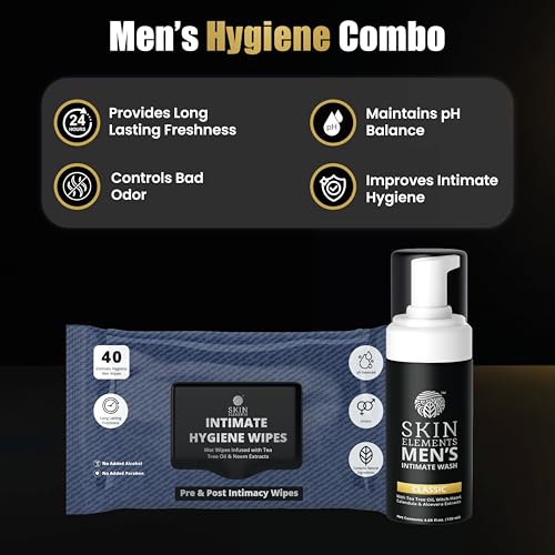 Skin Elements Men's Intimate Hygiene Combo: 120ml Foaming Wash & 30 Wipes